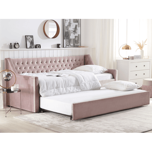 Cama gavetão Veludo MONTARGIS 90 x 200 cm Rosa