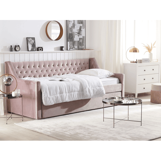Cama gavetão Veludo MONTARGIS 90 x 200 cm Rosa