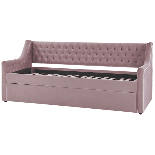 Cama gavetão Veludo MONTARGIS 90 x 200 cm Rosa