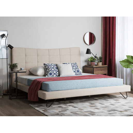 Cama Tecido LANNION 180 x 200 cm Creme claro