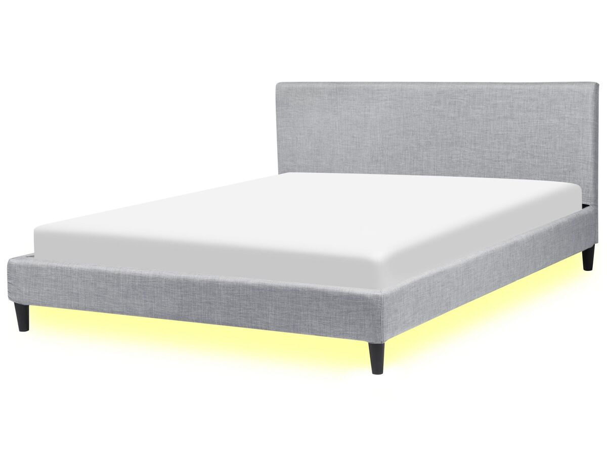 Beliani Cama LED Poliéster FITOU 190x214 Gris Claro
