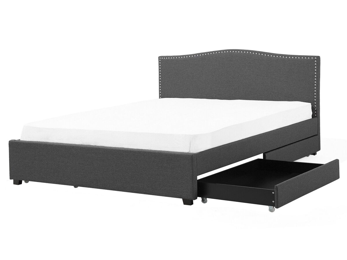 Beliani Cama con cajones Poliéster MONTPELLIER 167x213 Gris Oscuro
