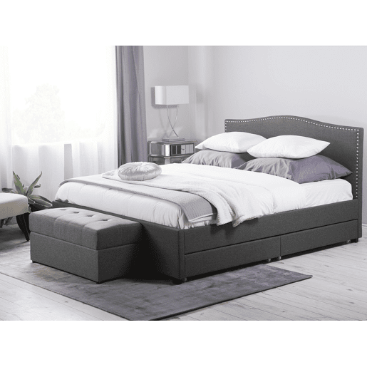 Cama com gavetas de arrumação Tecido MONTPELLIER 160 x 200 cm Cinzento escuro