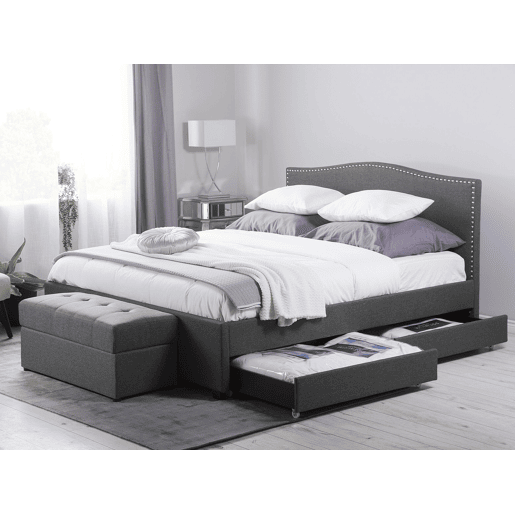 Cama com gavetas de arrumação Tecido MONTPELLIER 160 x 200 cm Cinzento escuro