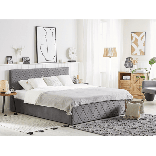 Cama baú Veludo ROCHEFORT 180 x 200 cm Cinzento