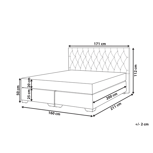 Cama continental Tecido DUCHESS 160 x 200 cm Cinzento claro