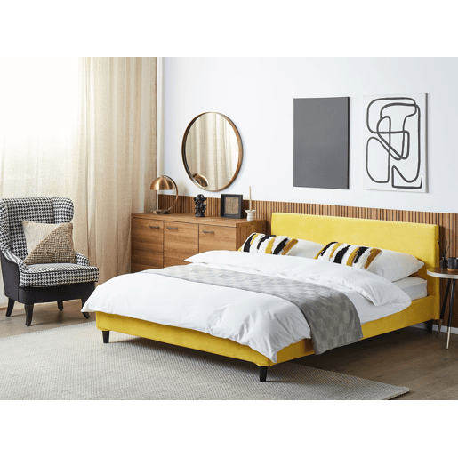 Cama Veludo FITOU 180 x 200 cm Amarelo