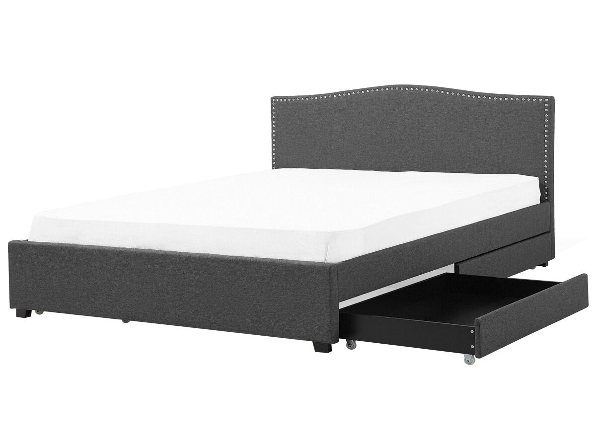 Beliani Cama con cajones Poliéster MONTPELLIER 187x213 Gris Oscuro