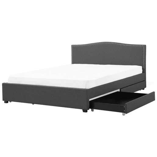 Cama com gavetas de arrumação Tecido MONTPELLIER 180 x 200 cm Cinzento escuro