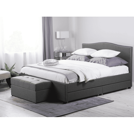 Cama com gavetas de arrumação Tecido MONTPELLIER 180 x 200 cm Cinzento escuro