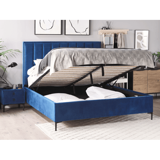 Cama baú Veludo SEZANNE 140 x 200 cm Azul marinho