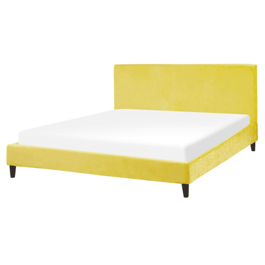Cama Veludo FITOU 160 x 200 cm Amarelo
