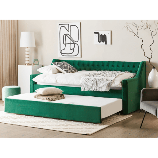 Cama gavetão Veludo MONTARGIS 90 x 200 cm Verde esmeralda