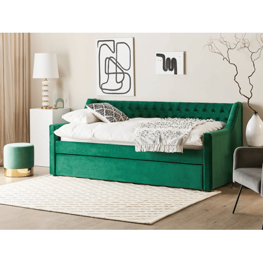 Cama gavetão Veludo MONTARGIS 90 x 200 cm Verde esmeralda
