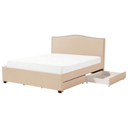 Cama com gavetas de arrumação Tecido MONTPELLIER 180 x 200 cm Creme