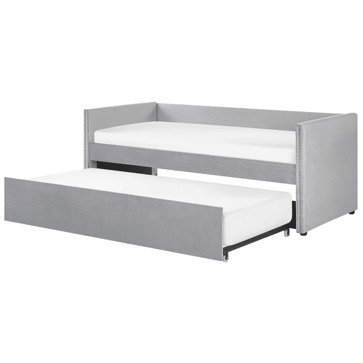 Cama gavetão Veludo TROYES 90 x 200 cm Cinzento claro