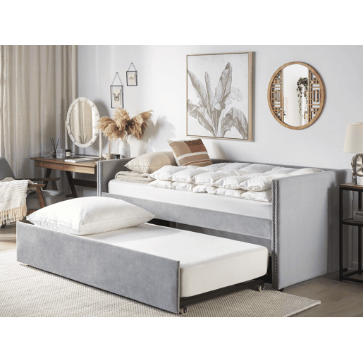 Cama gavetão Veludo TROYES 90 x 200 cm Cinzento claro
