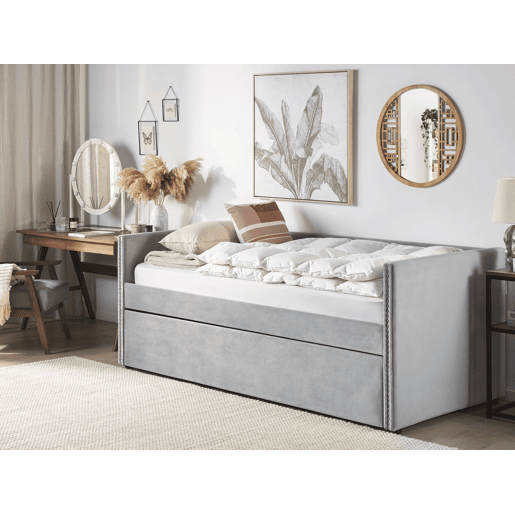 Cama gavetão Veludo TROYES 90 x 200 cm Cinzento claro
