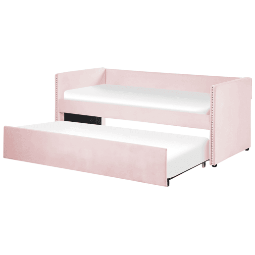 Cama gavetão Veludo TROYES 90 x 200 cm Rosa pastel