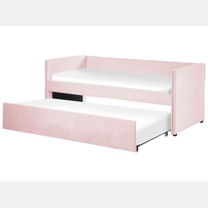 Cama gavetão Veludo TROYES 90 x 200 cm Rosa pastel