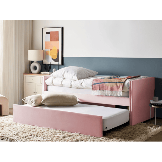 Cama gavetão Veludo TROYES 90 x 200 cm Rosa pastel