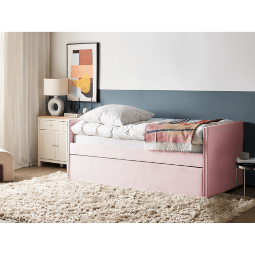 Cama gavetão Veludo TROYES 90 x 200 cm Rosa pastel