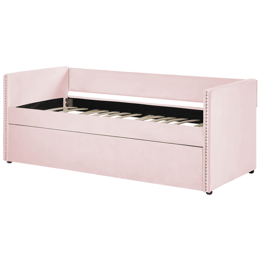 Cama gavetão Veludo TROYES 90 x 200 cm Rosa pastel