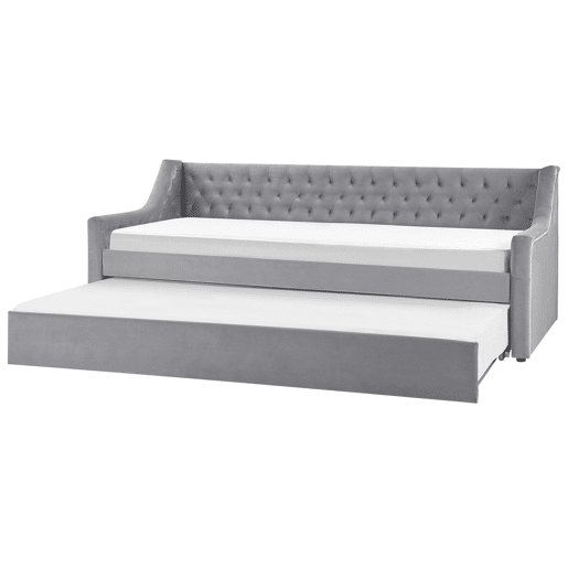 Cama gavetão Veludo MONTARGIS 90 x 200 cm Cinzento claro Cama gavetão Veludo MONTARGIS 90 x 200 cm Cinzento claro
