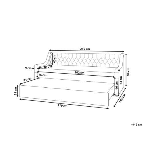 Cama gavetão Veludo MONTARGIS 90 x 200 cm Cinzento claro Cama gavetão Veludo MONTARGIS 90 x 200 cm Cinzento claro