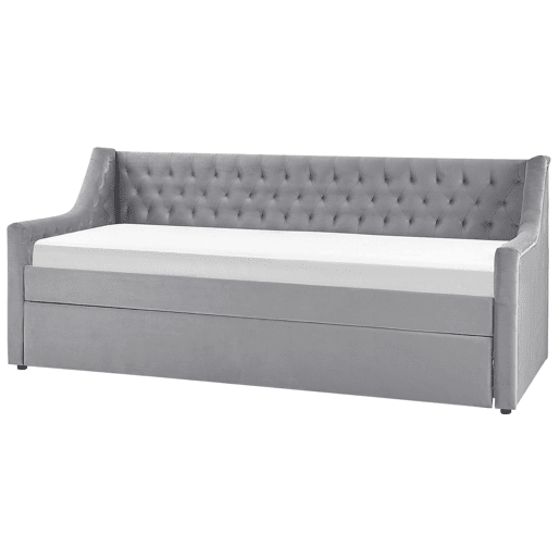 Cama gavetão Veludo MONTARGIS 90 x 200 cm Cinzento claro Cama gavetão Veludo MONTARGIS 90 x 200 cm Cinzento claro