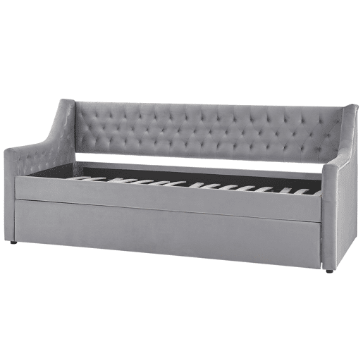 Cama gavetão Veludo MONTARGIS 90 x 200 cm Cinzento claro Cama gavetão Veludo MONTARGIS 90 x 200 cm Cinzento claro