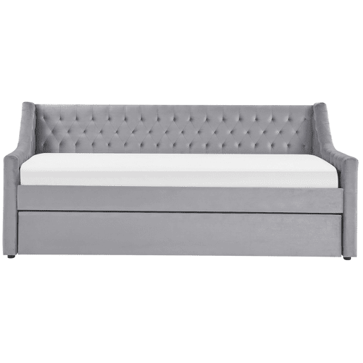Cama gavetão Veludo MONTARGIS 90 x 200 cm Cinzento claro Cama gavetão Veludo MONTARGIS 90 x 200 cm Cinzento claro
