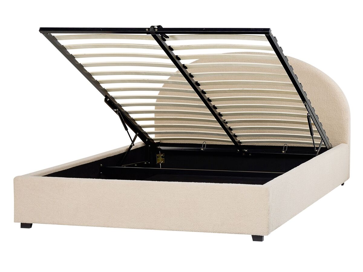 Beliani Cama con almacenaje Bouclé VAUCLUSE 174x214 Beige