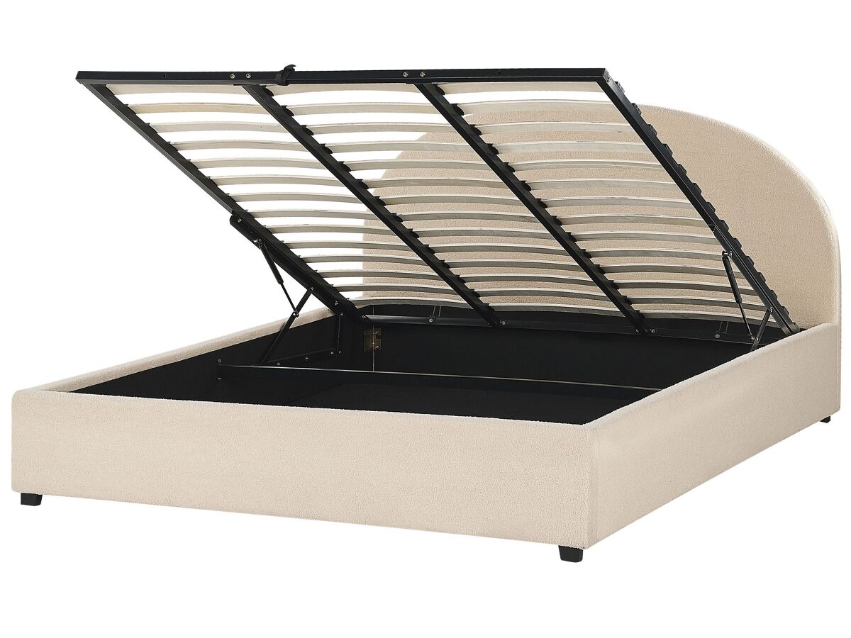 Beliani Cama con almacenaje Bouclé VAUCLUSE 194x214 Beige