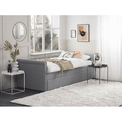 Cama gavetão Tecido LIBOURNE 90 x 200 cm Cinzento claro Cama gavetão Tecido LIBOURNE 90 x 200 cm Cinzento claro