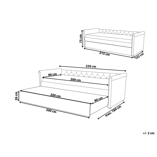 Cama gavetão Tecido LIBOURNE 90 x 200 cm Creme