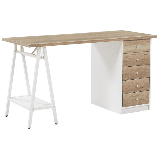 Secretária HEBER CastanhoBranco 140 cm 60 cm com arrumação