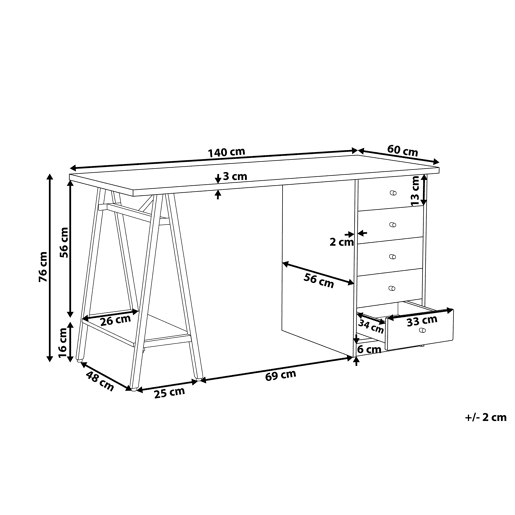 Secretária HEBER CastanhoBranco 140 cm 60 cm com arrumação