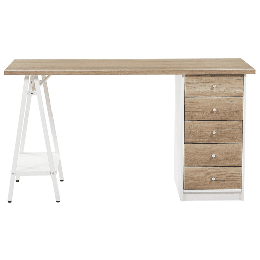Secretária HEBER CastanhoBranco 140 cm 60 cm com arrumação