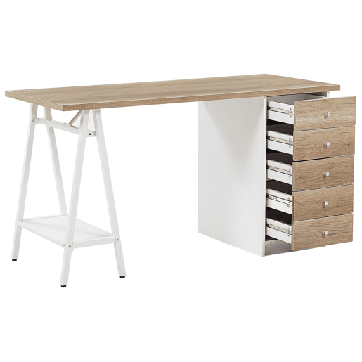 Secretária HEBER CastanhoBranco 140 cm 60 cm com arrumação