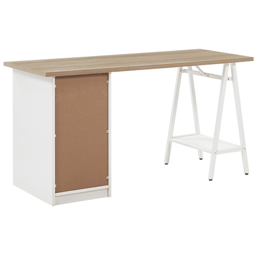 Secretária HEBER CastanhoBranco 140 cm 60 cm com arrumação