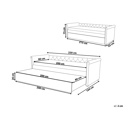 Cama gavetão Tecido LIBOURNE 80 x 200 cm Cinzento escuro