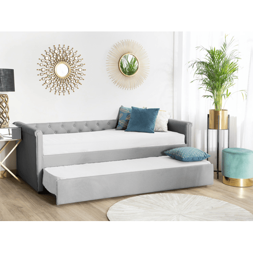 Cama gavetão Tecido LIBOURNE 80 x 200 cm Cinzento claro