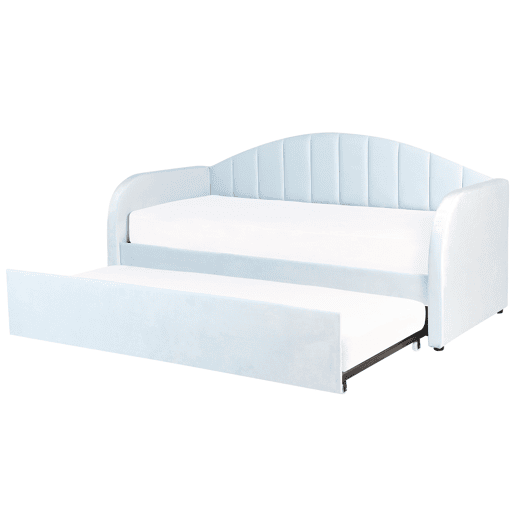 Cama gavetão Veludo EYBURIE 90 x 200 cm Azul claro