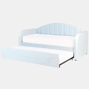 Cama gavetão Veludo EYBURIE 90 x 200 cm Azul claro