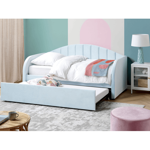 Cama gavetão Veludo EYBURIE 90 x 200 cm Azul claro
