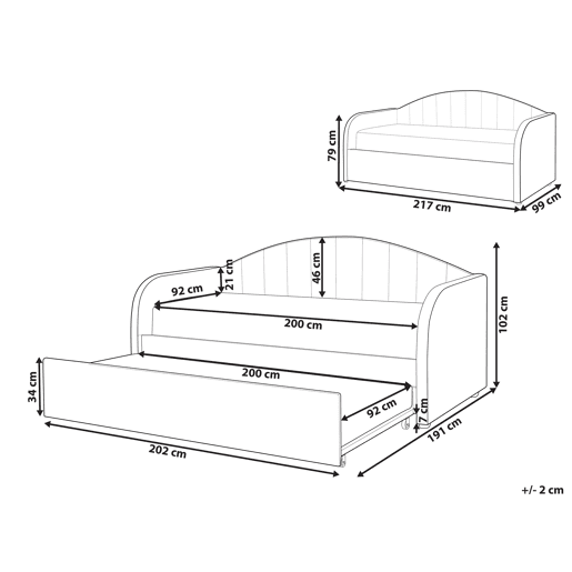 Cama gavetão Veludo EYBURIE 90 x 200 cm Azul claro
