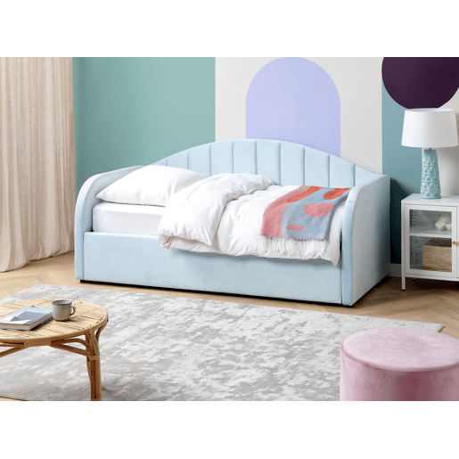 Cama gavetão Veludo EYBURIE 90 x 200 cm Azul claro