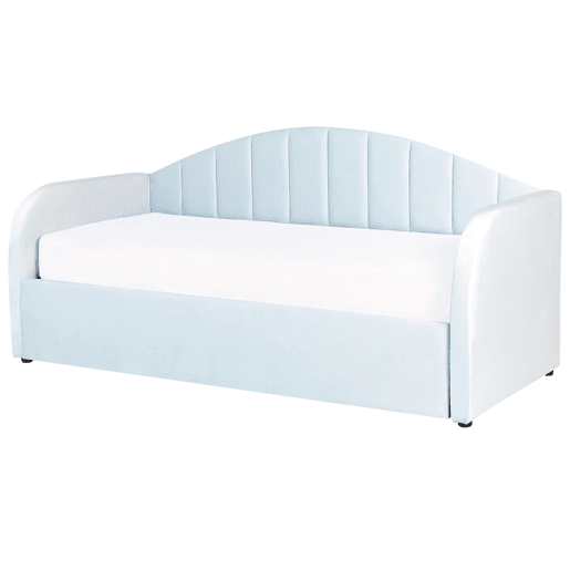 Cama gavetão Veludo EYBURIE 90 x 200 cm Azul claro