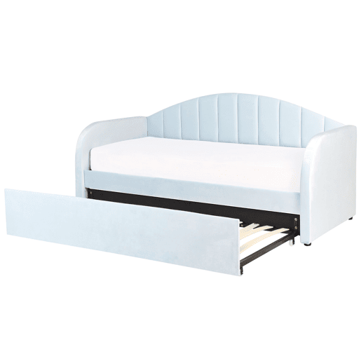 Cama gavetão Veludo EYBURIE 90 x 200 cm Azul claro